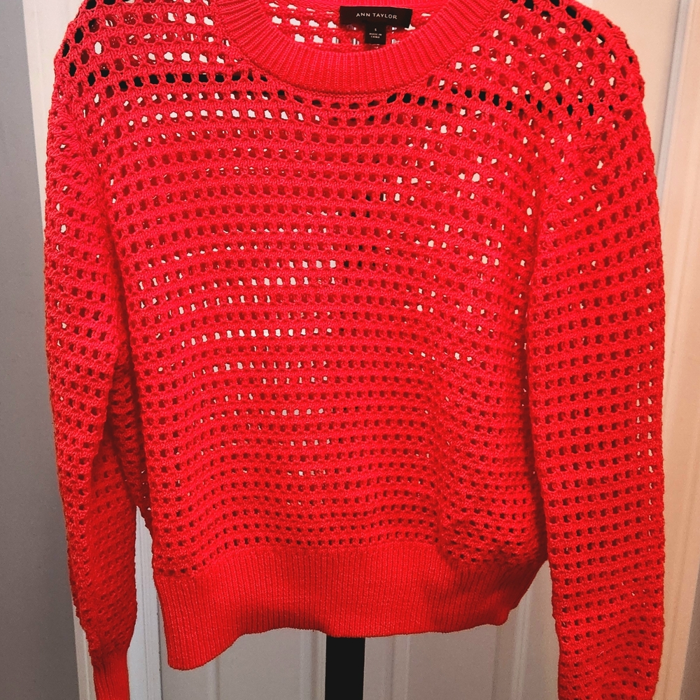 Ann Taylor Vibrant Red Open-Knit Sweater